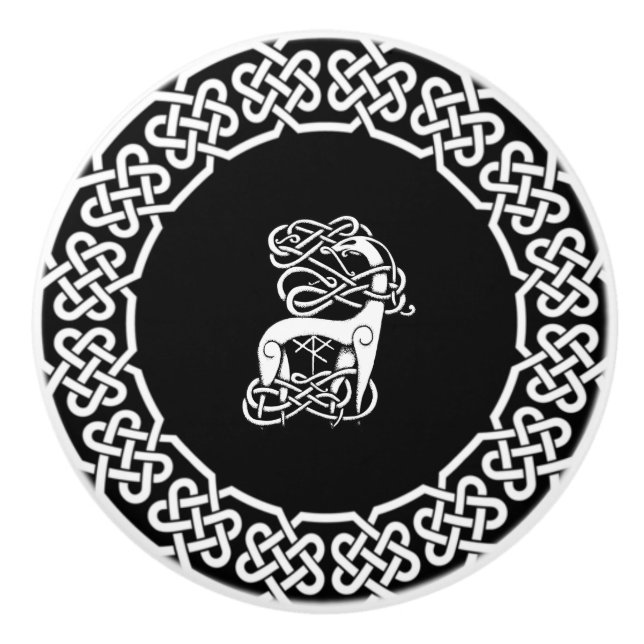 Black Celtic/Nordic deer Ceramic Knob (Front)