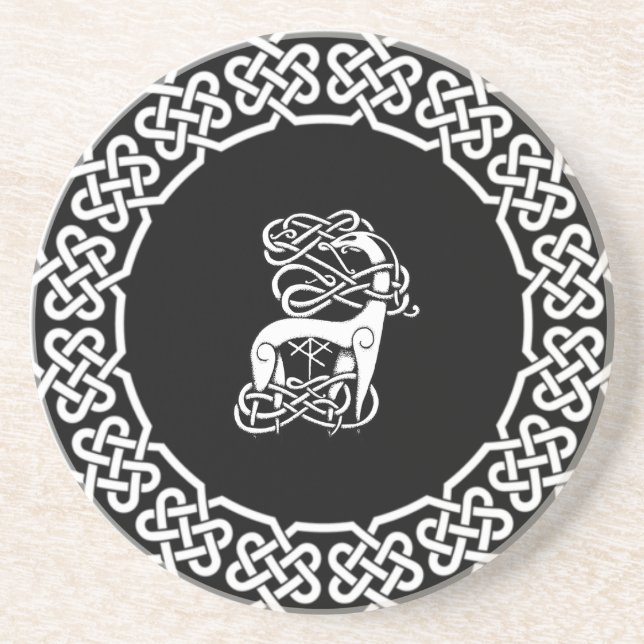 Black Celtic/Nordic deer Coaster (Front)