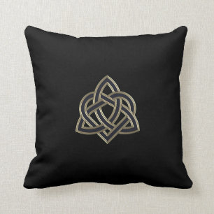 Black Celtic Trinity Heart Knot Throw Pillow