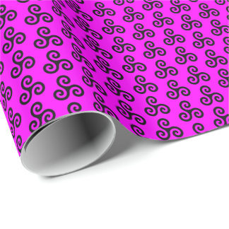 Black Celtic Triple Spiral Triskele on Pink Wrapping Paper