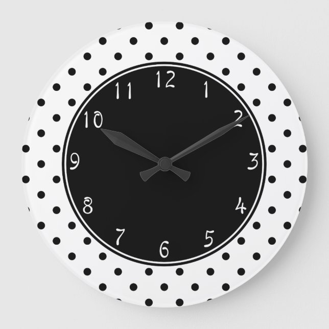 Black center with Small Black Polka dots white bac Large Clock (Front)