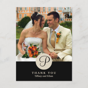 Black centre classic monogram photo thank you note postcard