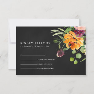 BLACK CHACKBOARD BLUSH YELLOW ORANGE FLORAL RSVP CARD