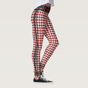 Black Chain Trim Red White Houndstooth Leggings