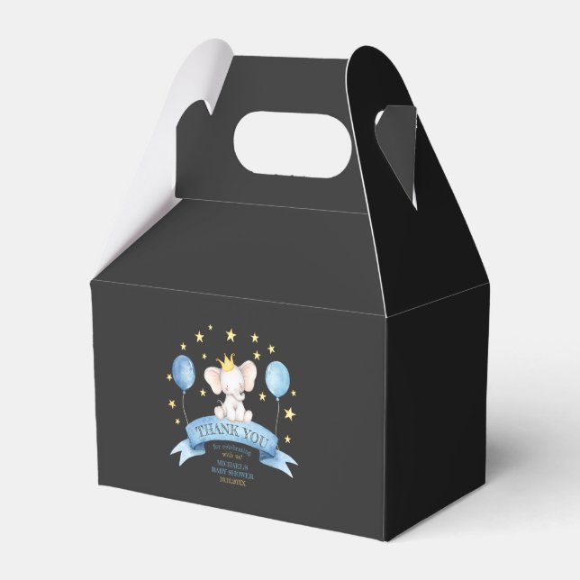 black chalk baby boy elephant STARS BALLOONS Favour Box (Front Side)