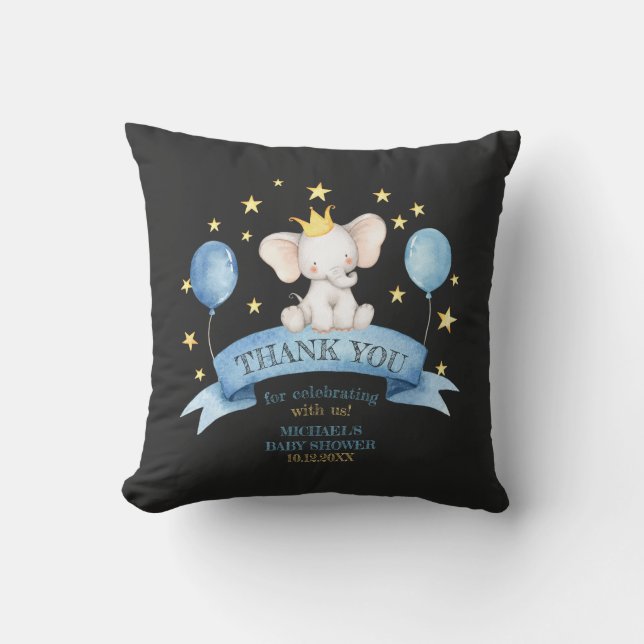 black chalk baby elephant STARS AND BALLOONS Cushion (Front)