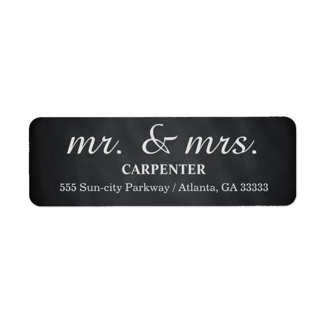 Black Chalk Board Mr. & Mrs. Return Address Label (Front)