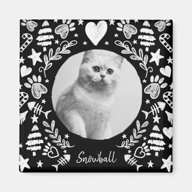Black Chalkboard Art Frame Cat Memorial Keepsake Magnet (Front)
