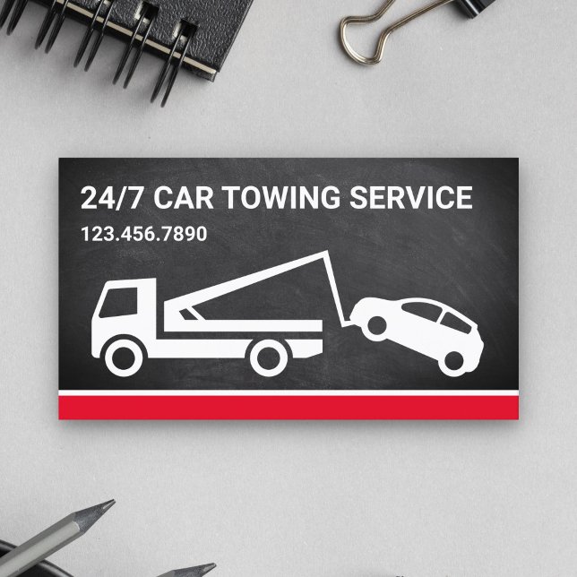 Black Chalkboard Car Towing Service Tow Truck Business Card (Creator Uploaded)