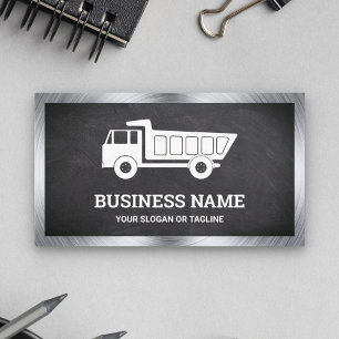 Black Chalkboard Construction Hauling Dump Truck Business Card