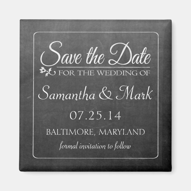 Black Chalkboard Custom Save the Date Magnet (Front)