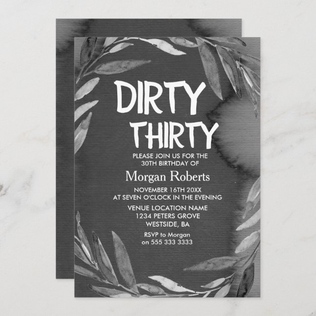 Black Chalkboard Dirty Thirty 30th Birthday Invite (Front/Back)