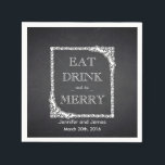 Black Chalkboard Eat, Drink & Be Married Wedding Napkin<br><div class="desc">This is a personalised Eat,  Drink & Be Married Chalkboard wedding paper napkins for your reception. You can customise with your bride and groom names,  monogram initial,  wedding date and adding colours. It is also great for wedding showers,  rustic wedding receptions,  bridal showers,  wedding anniversaries,  couple showers</div>