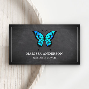 Black Chalkboard Elegant Blue Butterfly Business Card