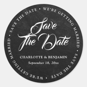 Black Chalkboard Getting Married Save The Date Classic Round Sticker