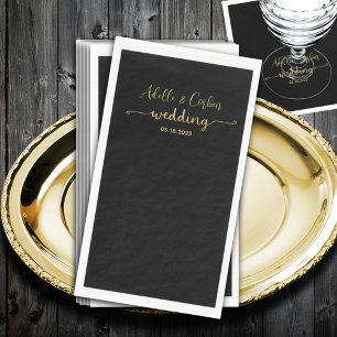 Black Chalkboard & Gold Calligraphy Wedding Napkin