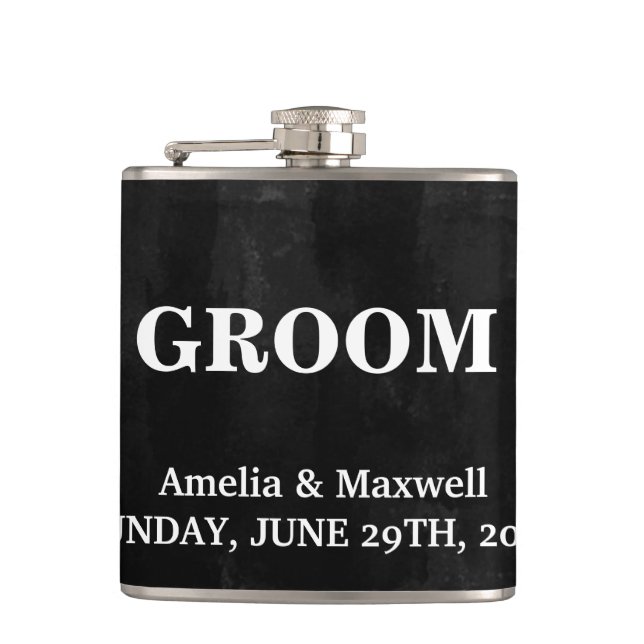 Black Chalkboard Groomsman Hip Flask (Front)