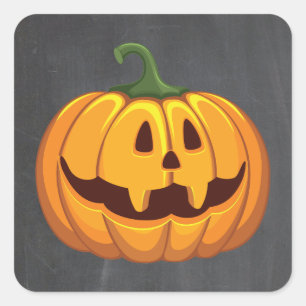 black chalkboard Halloween Pumpkin Square Sticker