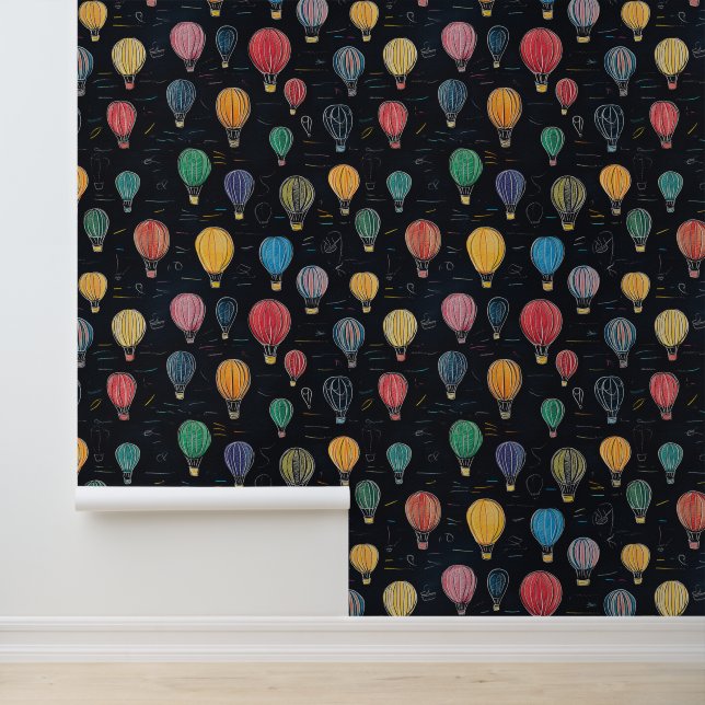 Black Chalkboard Hot Air Balloon Kindergarten Wall (Application)