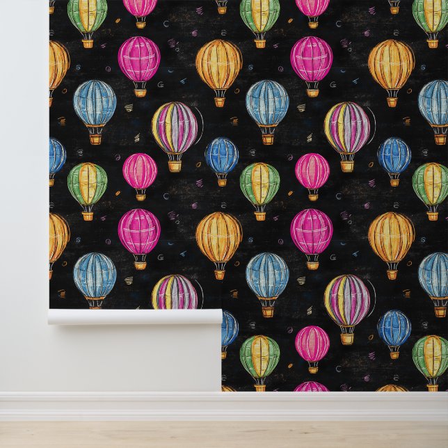 Black Chalkboard Hot Air Balloon Kindergarten Wall (Application)