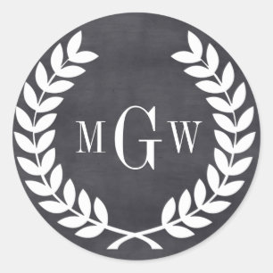 Black Chalkboard Laurel Wreath Monogram Env Seal
