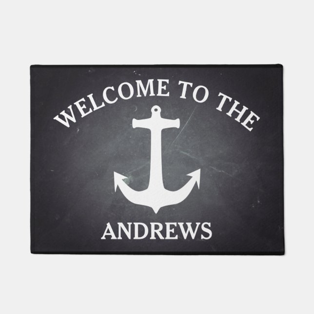 Black Chalkboard Modern Welcome Personalised Doormat (Front)