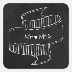 Black Chalkboard Mr & Mrs Wedding Announcement Square Sticker