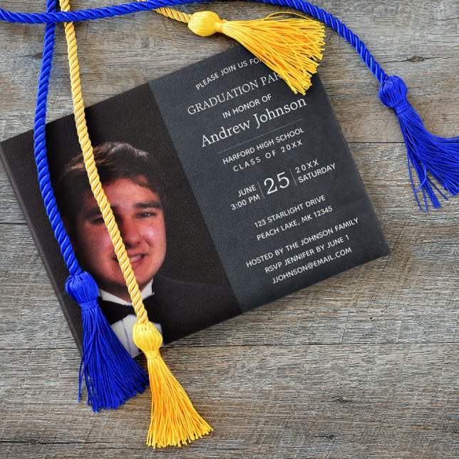 Black Chalkboard Photo Graduation Invitation (Creator Uploaded)