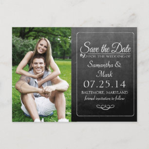 Black Chalkboard Photo Save the Date Announcement Postcard