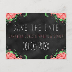 Black Chalkboard Pink Floral Save The Date Card
