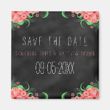Black Chalkboard Pink Floral Save The Date Magnets
