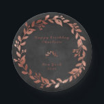 Black Chalkboard Pink Rose Gold Grey Christmas Paper Plate<br><div class="desc">Personalised delicate black chalkboard texture decorated
with the pink rose golden floral ornament. 

For many occasions like wedding,  anniversary,   holidays,  birthdays etc</div>