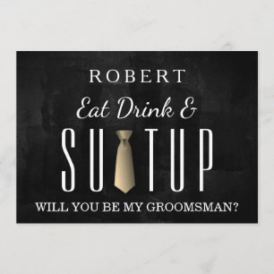 Black Chalkboard Suit-up Will you be my groomsman Invitation