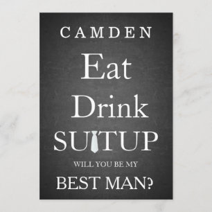 Black Chalkboard Suitup Will you be my Bestman Invitation