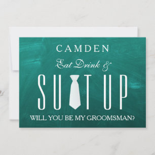 Black Chalkboard Suitup Will you be my groomsman I Invitation