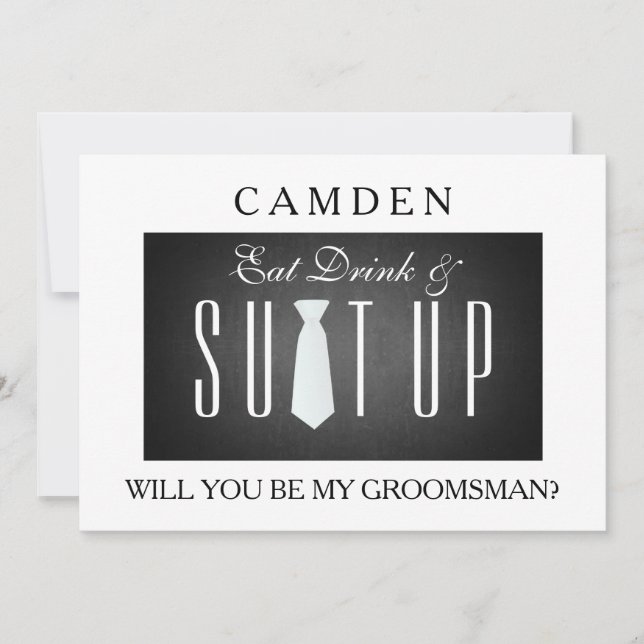Black Chalkboard Suitup Will you be my groomsman Invitation (Front)