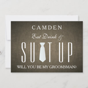 Black Chalkboard Suitup Will you be my groomsman Invitation