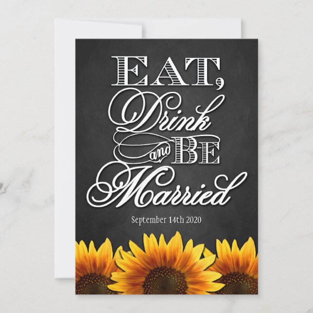 Black Chalkboard Sunflower Wedding Invitations (Front)