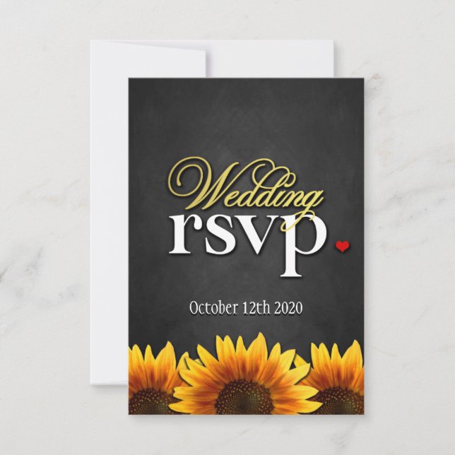 Black Chalkboard Sunflower Wedding RSVP Cards (Front)