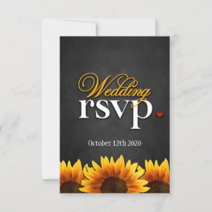 Black Chalkboard Sunflower Wedding RSVP Cards