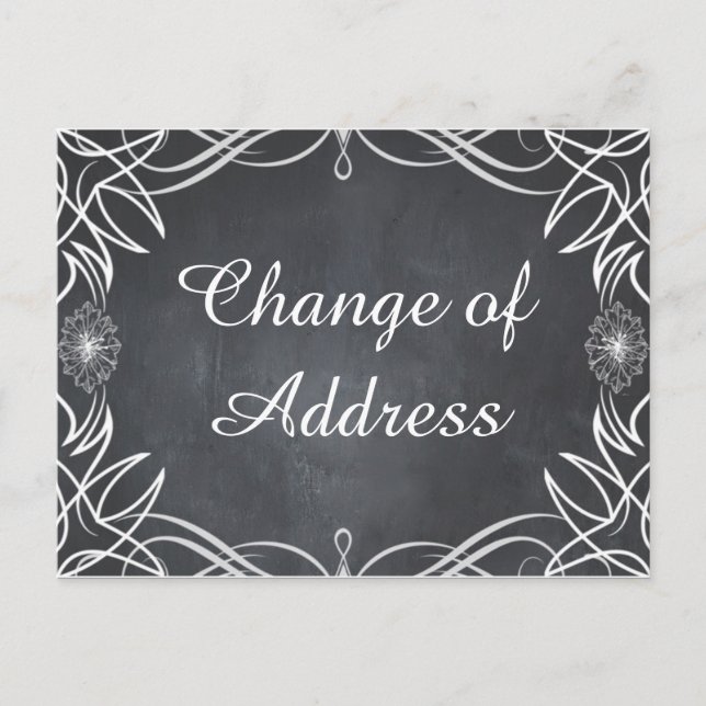 Black Chalkboard Swirl Stylish Change of address Announcement Postcard (Front)