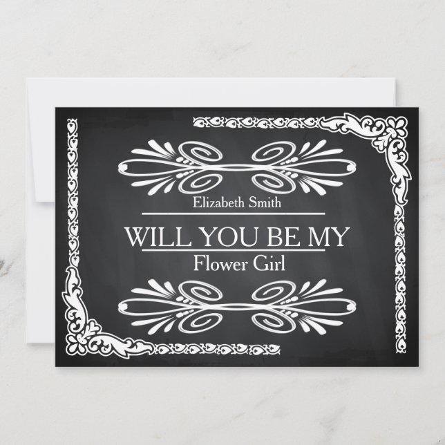 Black Chalkboard Swirl Will you be my Flower Girl Invitation (Front)