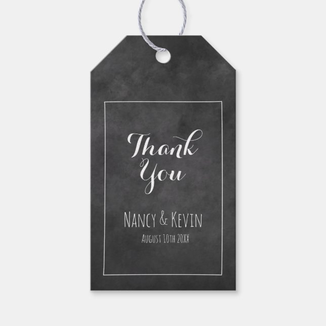 Black chalkboard wedding thank you favour gift tag (Front)