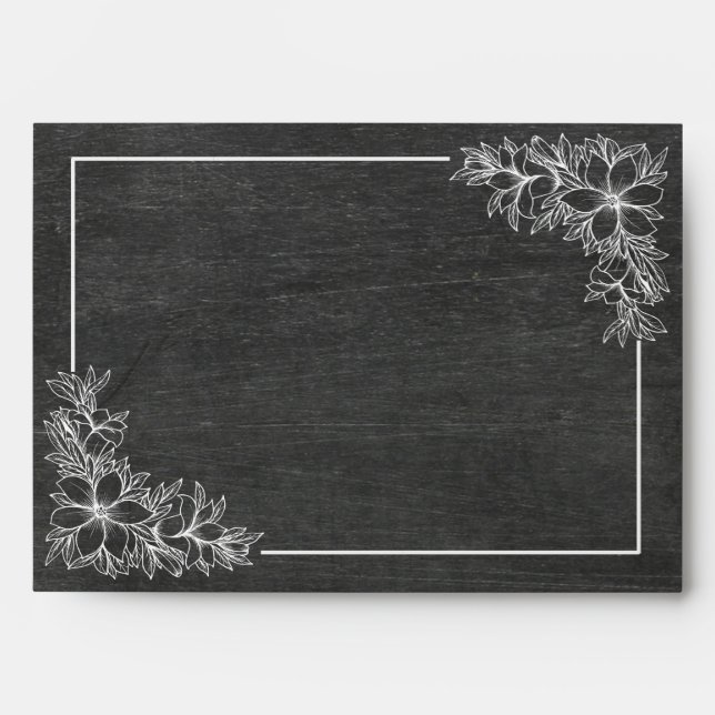 Black Chalkboard White Floral Gold Glitter Wedding Envelopes (Front)