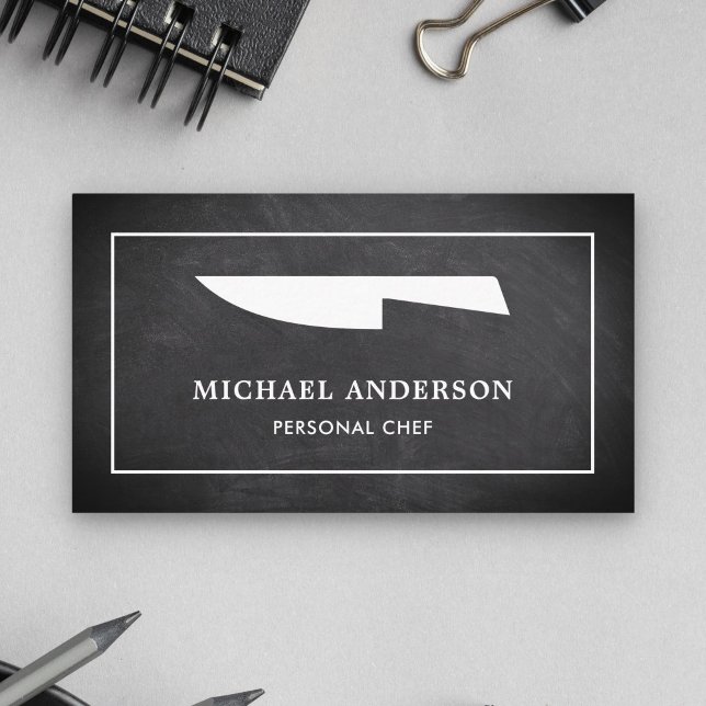 Black Chalkboard White Kitchen Knife Personal Chef Business Card (Creator Uploaded)