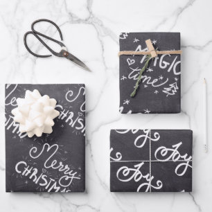 Black Chalkboard White Script Merry Christmas Wrapping Paper Sheet