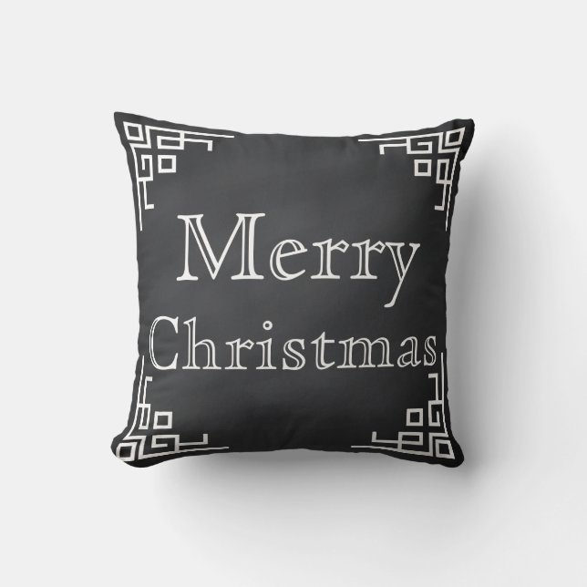 Black Chalkboard White Swirl Merry Christmas Cushion (Front)