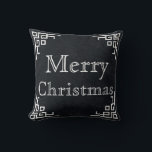 Black Chalkboard White Swirl Merry Christmas Cushion<br><div class="desc">This is beautiful Decorative Black Chalkboard White Swirl merry Christmas greeting Square Pillow . You can decor your bedroom with this beautiful Christmas wishes pillow. Celebrate the season with this modern and stylish holiday decor pillow.</div>
