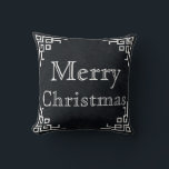 Black Chalkboard White Swirl Merry Christmas Cushion<br><div class="desc">This is beautiful Decorative Black Chalkboard White Swirl merry Christmas greeting Square Pillow . You can decor your bedroom with this beautiful Christmas wishes pillow. Celebrate the season with this modern and stylish holiday decor pillow.</div>