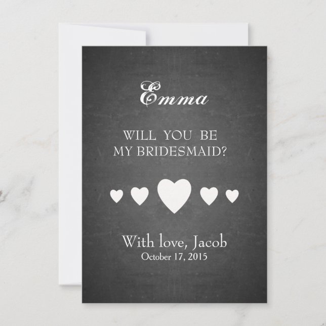 Black Chalkboard Will You Be My Bridesmaid Invitation (Front)